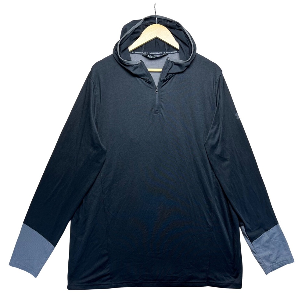 Under Armour Fitted Black Gray 1/4 Zip Hoodie Performance Long Sleeve Shirt‎ XL